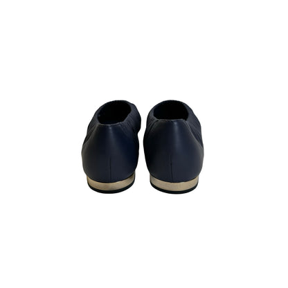 Used CHANEL Leather CC logo Ballet Flats Shoes Navy