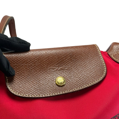 Used LONGCHAMP Eiffel Tower Print Le Pliage Eiffel Tower Tote Bag Red Brown