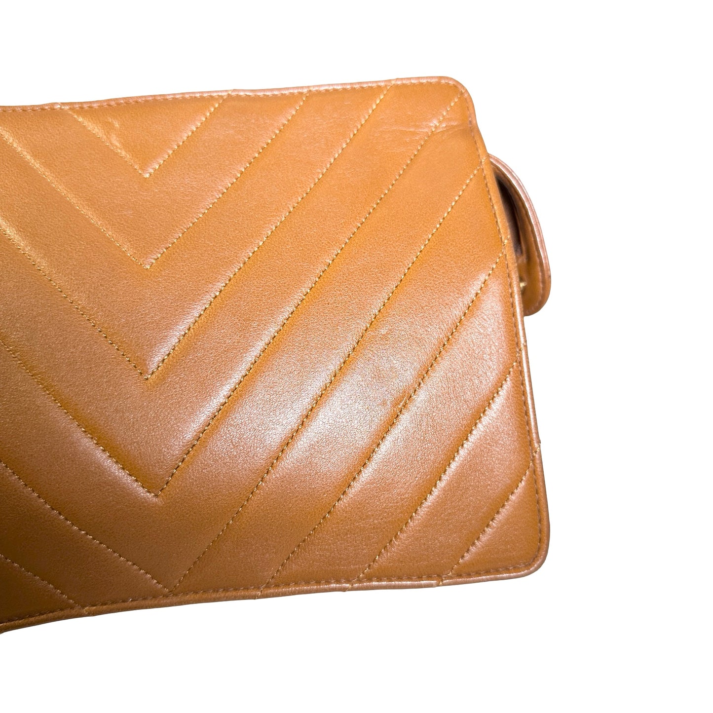 Used CHANEL Lambskin Leather Vintage lambskin chevron Cross Body Bag Brown GHW