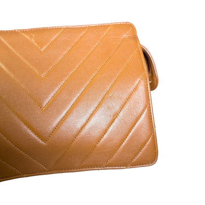 Used CHANEL Lambskin Leather Vintage lambskin chevron Cross Body Bag Brown GHW