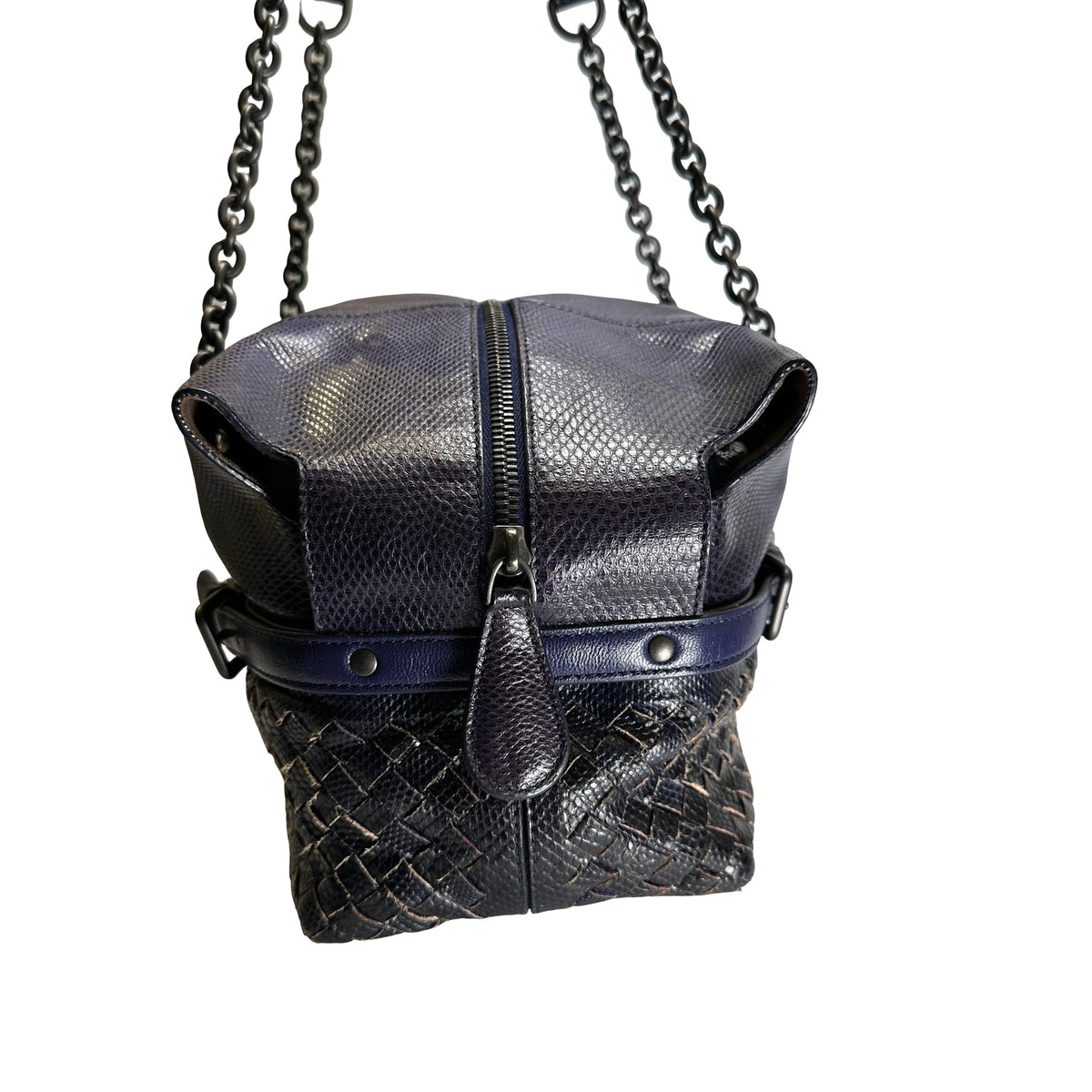 Used BOTTEGA VENETA Intrecciato Lizard Olimpia Shoulder Bag Navy Black