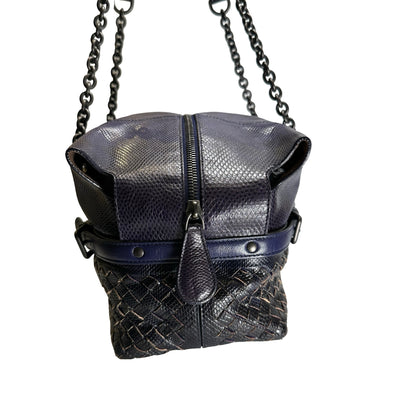 Used BOTTEGA VENETA Intrecciato Lizard Olimpia Shoulder Bag Navy Black