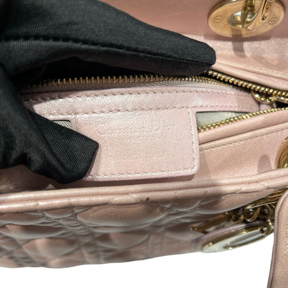 Used DIOR Lambskin Leather Lady Dior Medium Shoulder Bag Pink