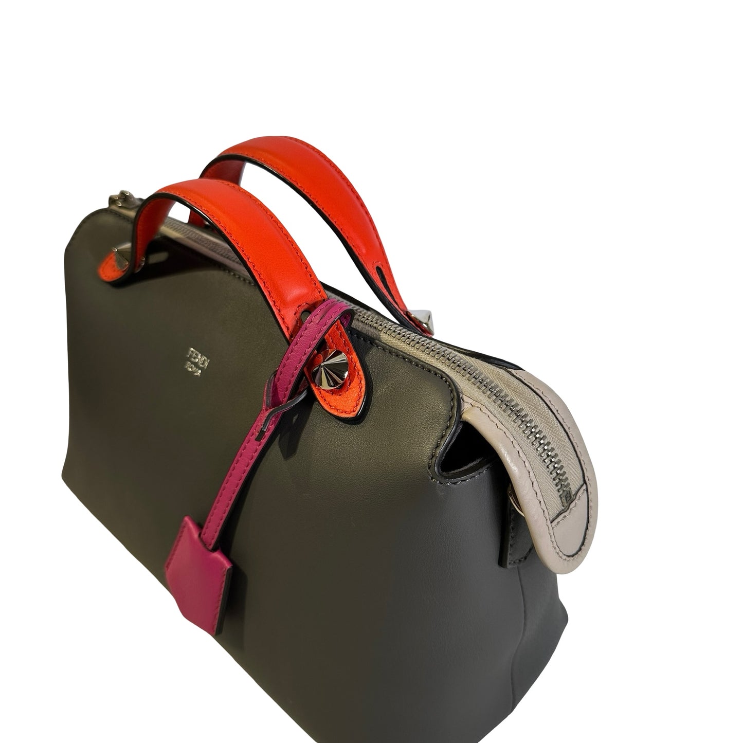 Used FENDI Leather By The Way Handbag Grey Orange Pink