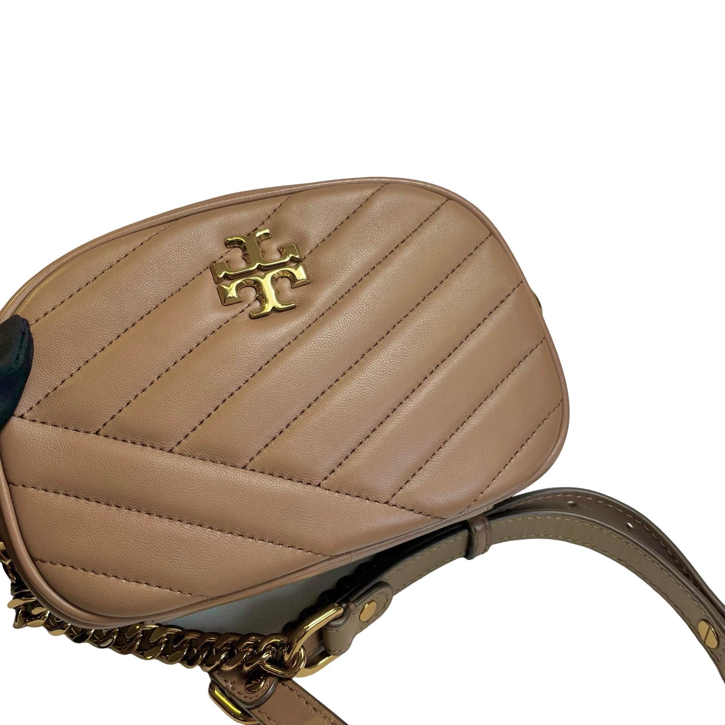 Used TORY BURCH Chevron Leather Kira Chevron Cross body bag Taupe Gold