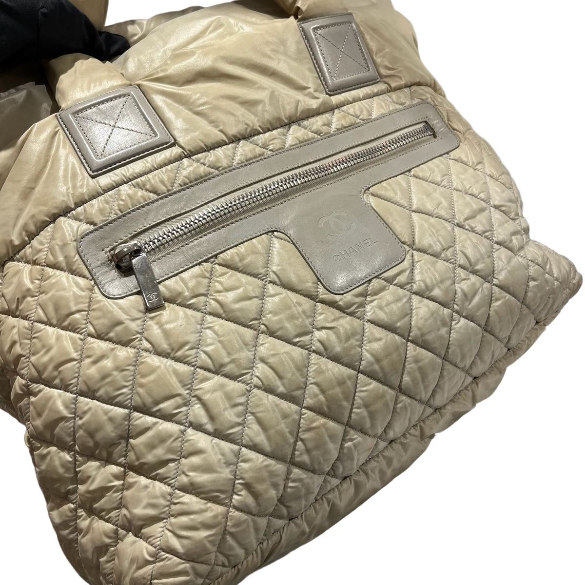 Used CHANEL Quilted Nylon Coco Cocoon Tote Bag Beige