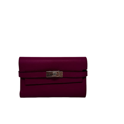 Used HERMÈS Leather Long Wallet Wallet Rose Red