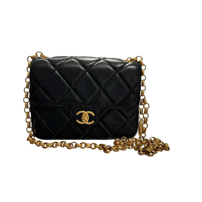 Used CHANEL Lambskin Leather Cross Body Bag Black GHW