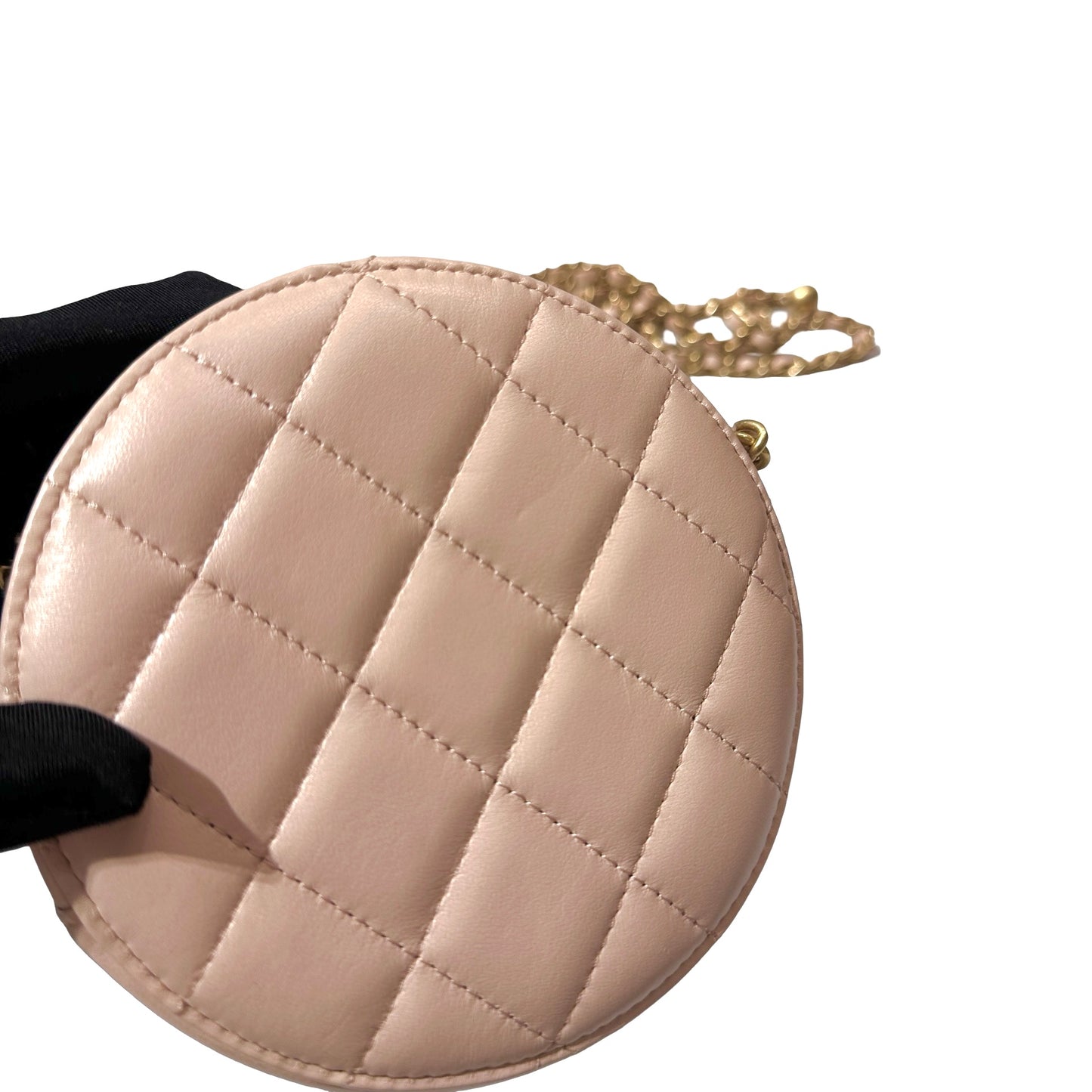 Used CHANEL Lambskin Leather Chain with Gold Ball Cross Body Bag Pink GHW