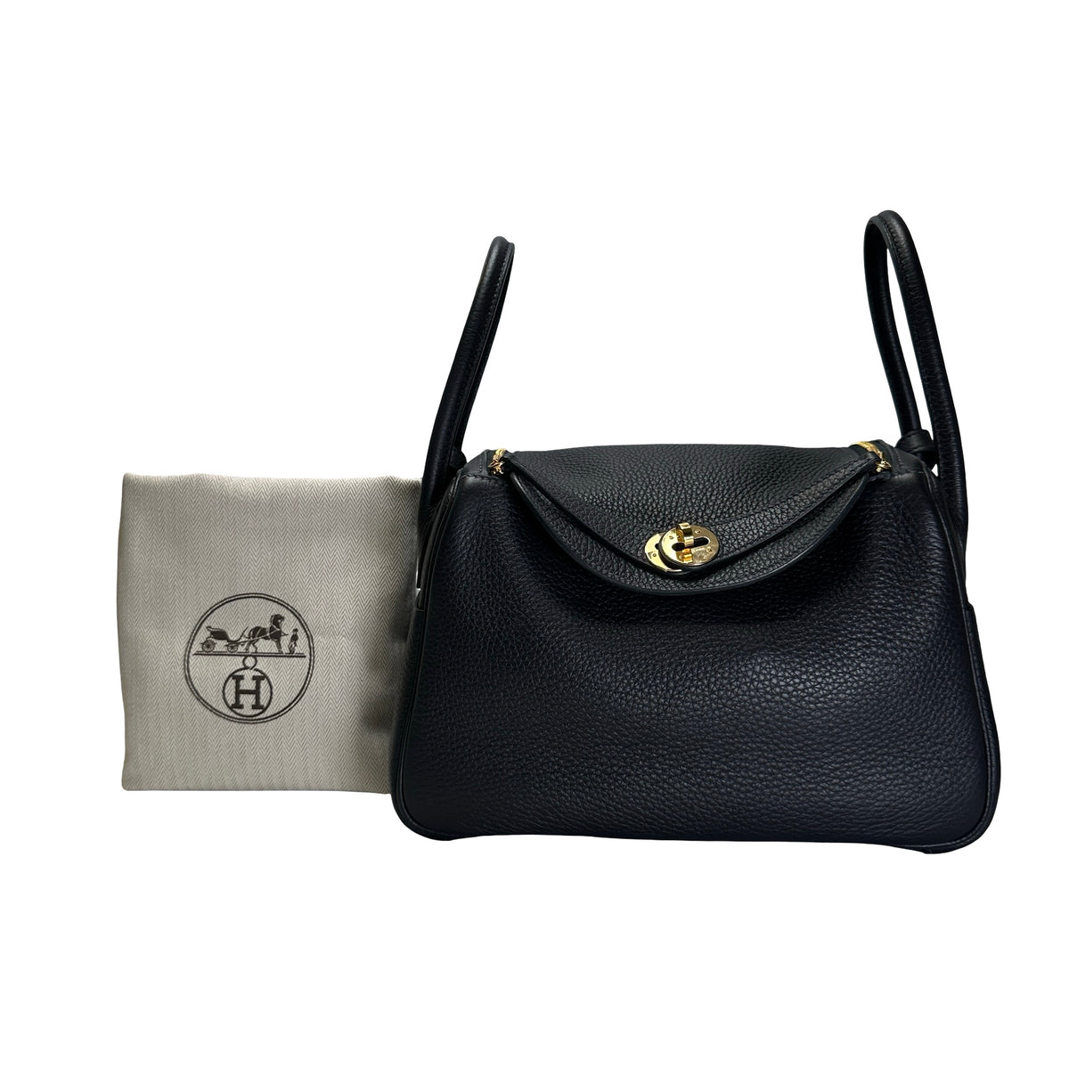 Used HERMES Leather Lindy 26 Handbag Navy GHW