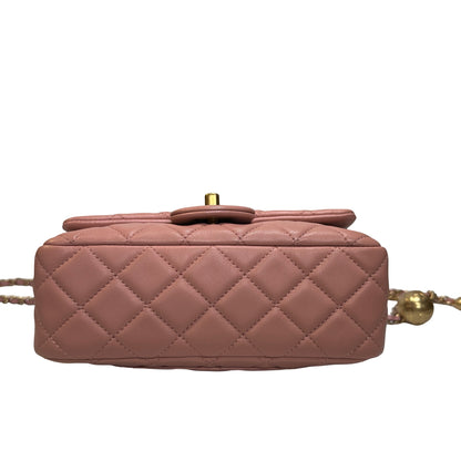 Used CHANEL Diamond Quilted Lambskin Mini Rectangular Flap Chain Shoulder Bag Pink