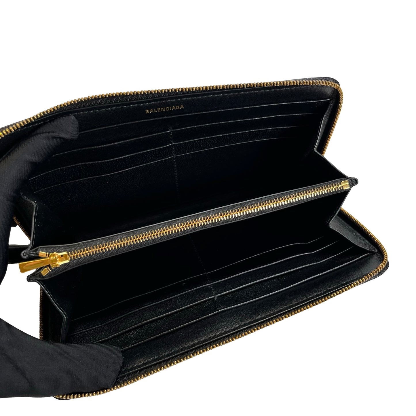 Used BALENCIAGA Quilted Leather Quilted Wallet Long wallet Black Gold