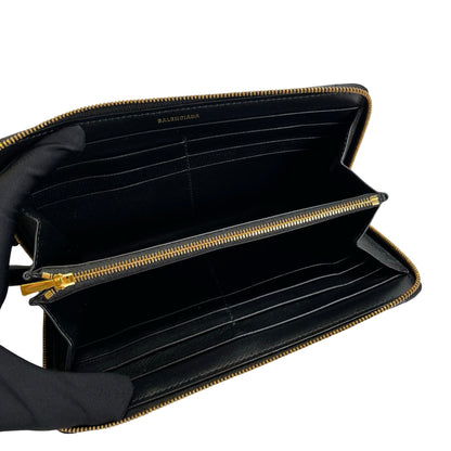 Used BALENCIAGA Quilted Leather Quilted Wallet Long wallet Black Gold
