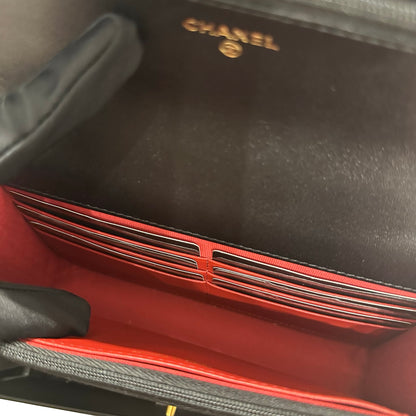 Used CHANEL WOC with Camellia Chain Shoulder Bag Black GHW