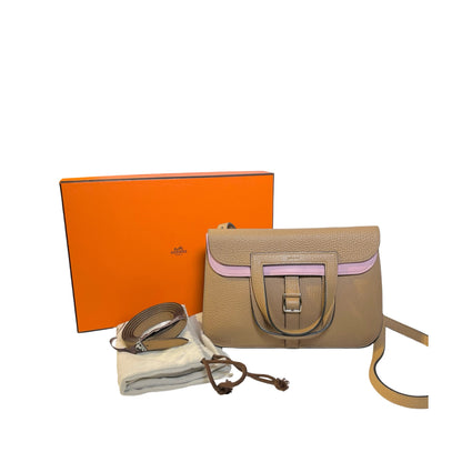 Used HERMÈS Clemence leather Halzan Shoulder Bag Brown Pink PHW