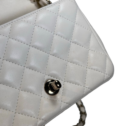 Used CHANEL Quilted Lambskin Classic Mini Rectangular Flap Bag Chain Shoulder Bag White GHW