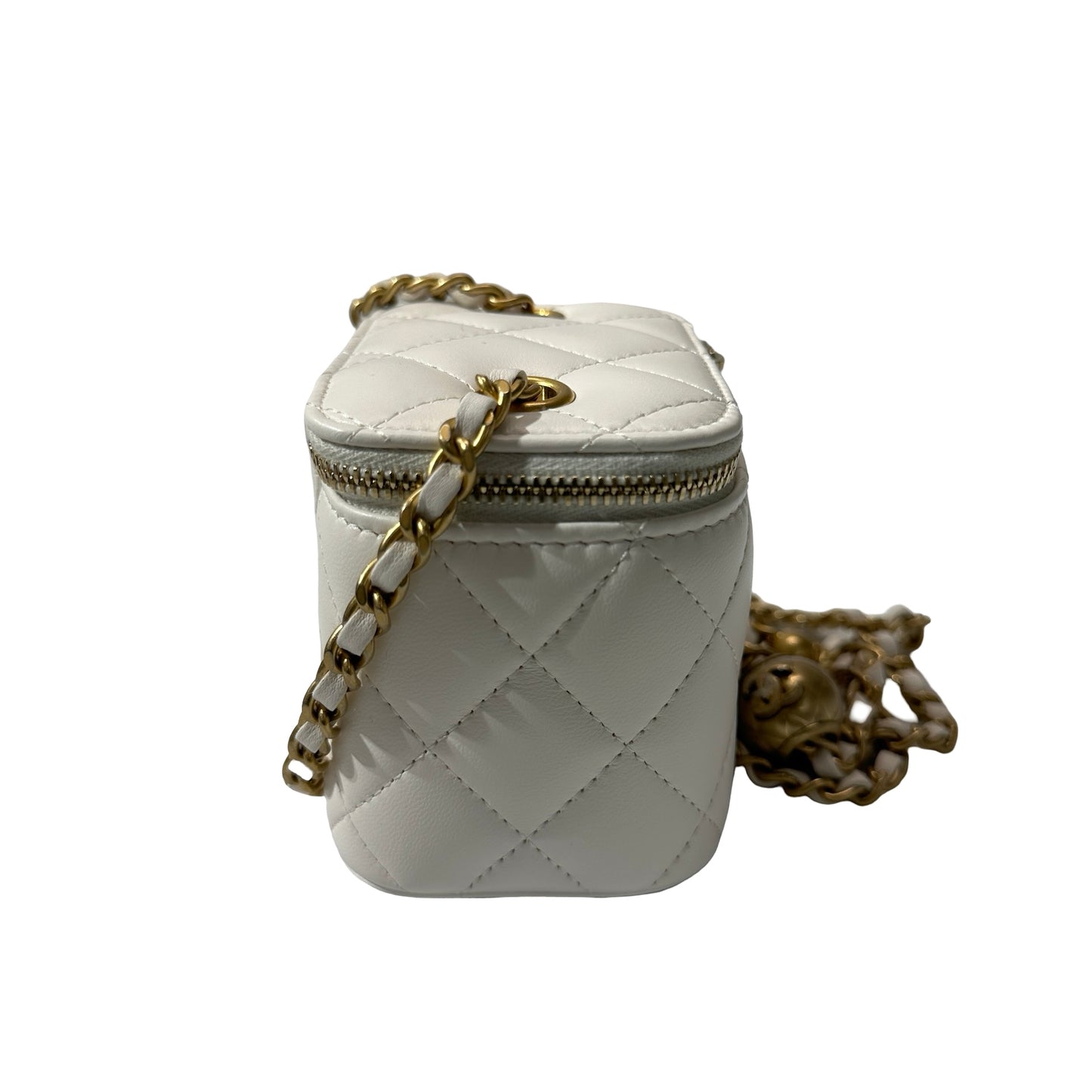 Used CHANEL Lambskin Leather Vanity Case White GHW