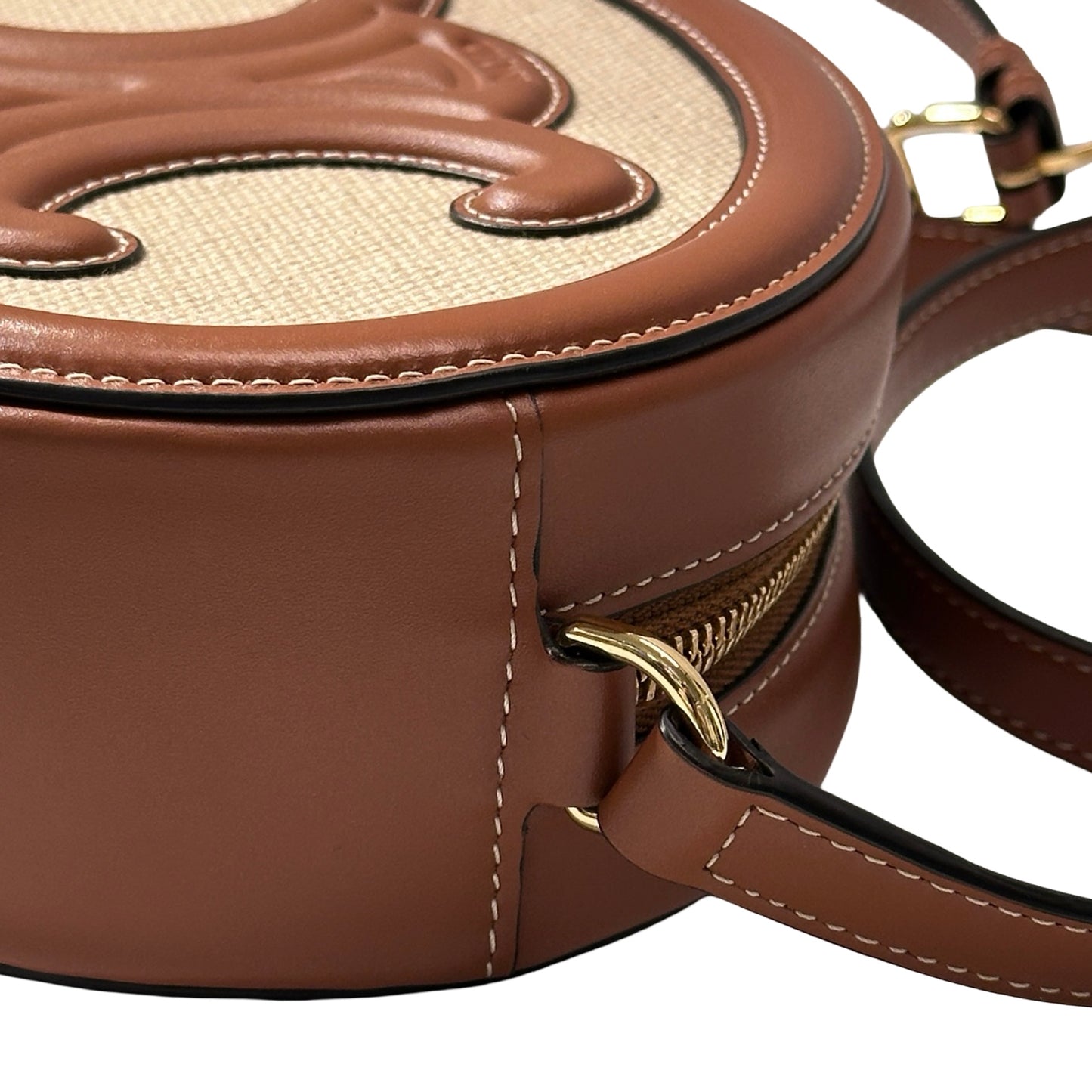 Used CELINE Canvas Leather Oval Purse Triomphe Cross Body Bag Brown Beige GHW