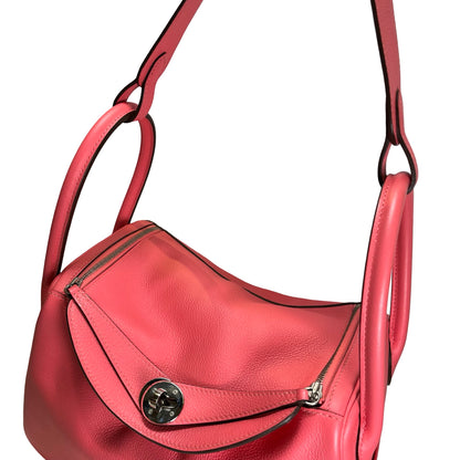 Used HERMES Leather Lindy Handbag Pink