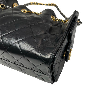 Used CHANEL Calfskin Leather Mini 25 Shoulder Bag Black GHW