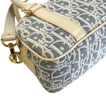 Used CHRISTIAN DIOR Oblique Jacquard D-Vibe Bowling Bag Bowling Bag Blue Beige