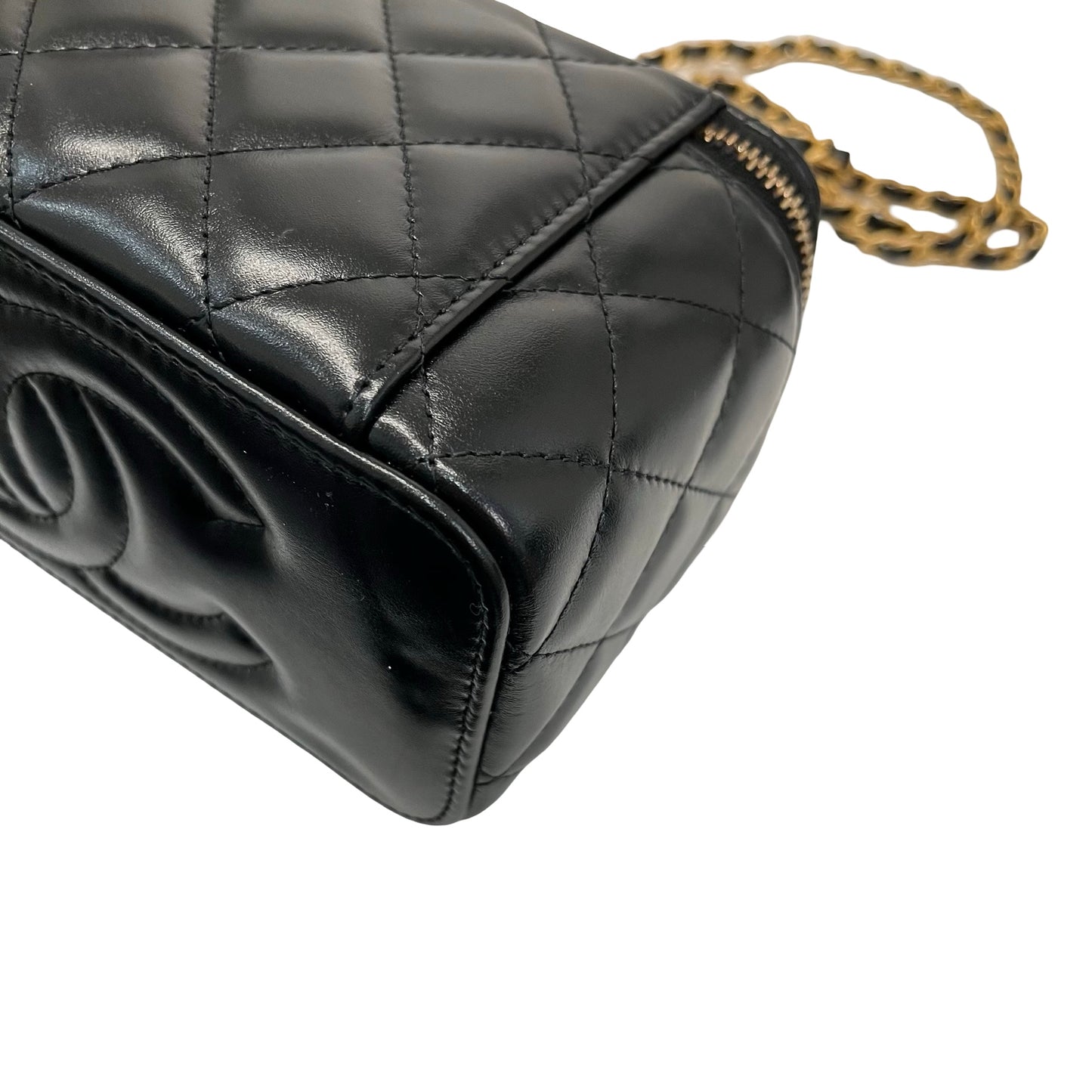 New Chanel 23P Vanity Case Long Box Top Handle Black GHW