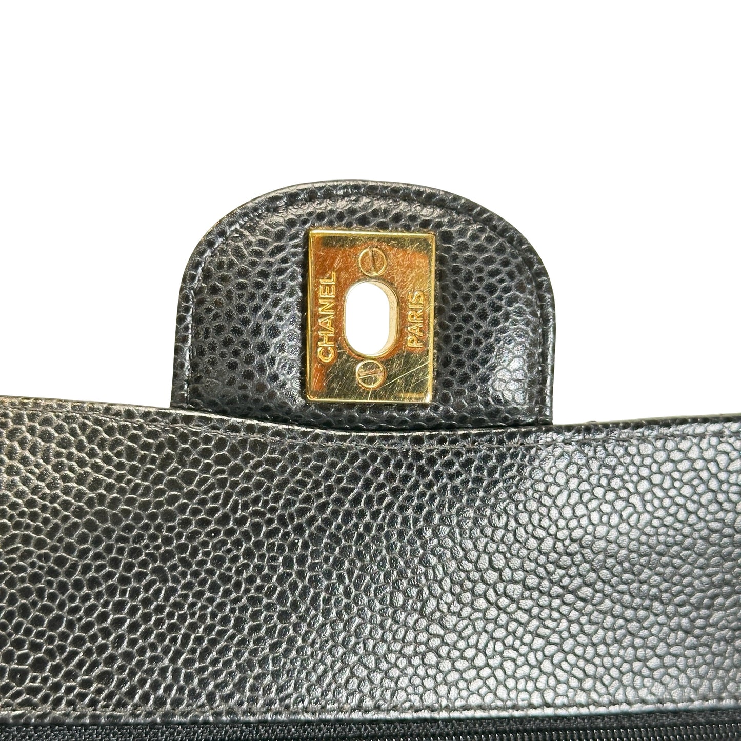 Used CHANEL Quilted Caviar Classic Flap Shoulder Bag Black Gold