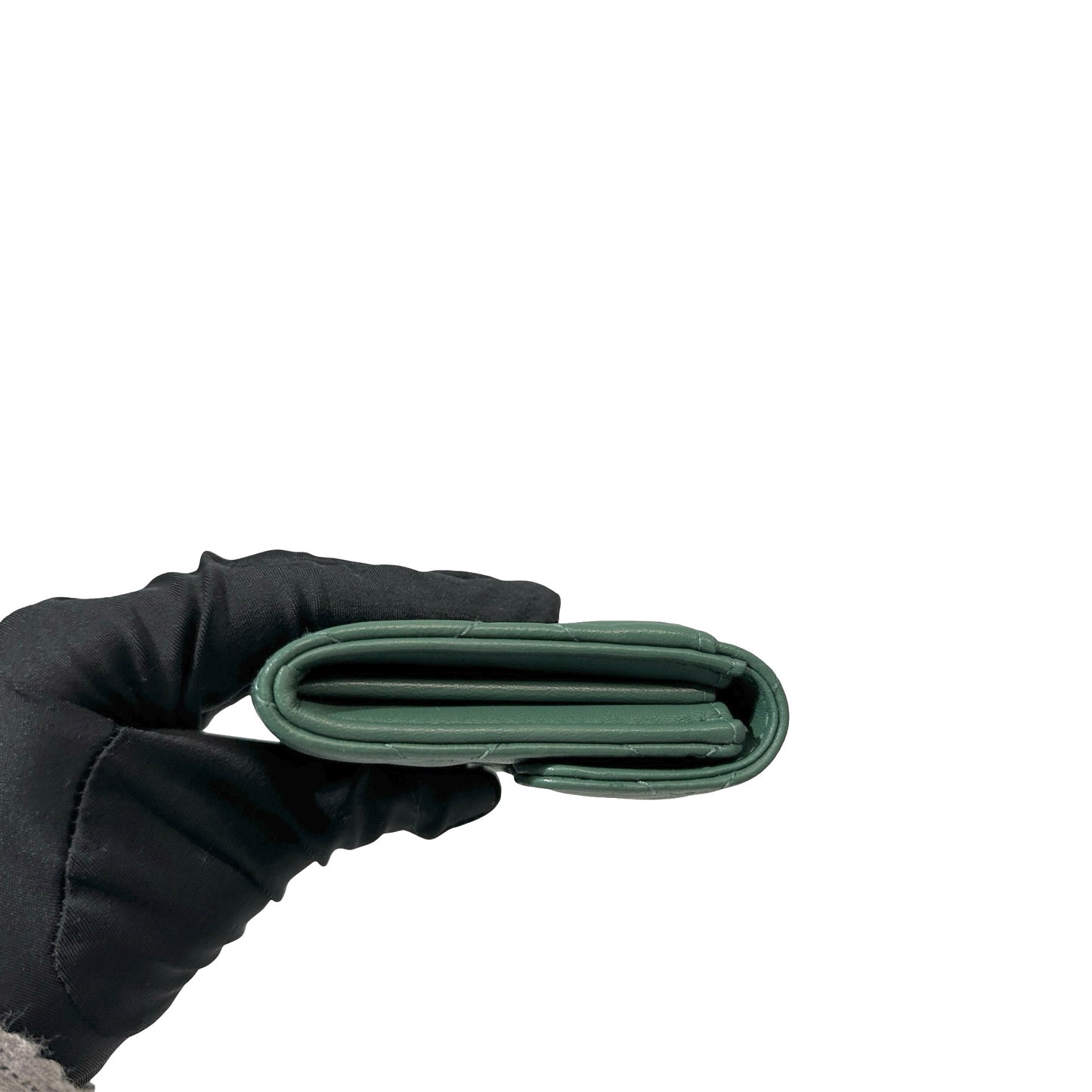 Used Chanel Flap Wallet Small Wallet Green PHW