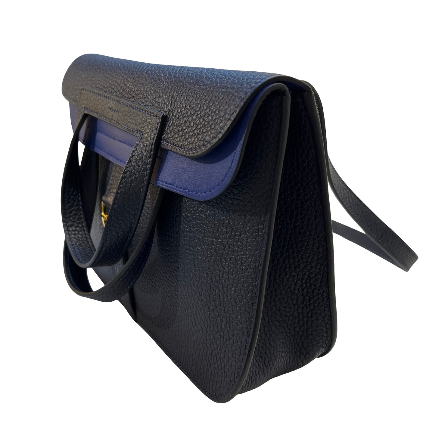 Used HERMÈS Calfskin Leather Halzan Shoulder Bag Blue GHW