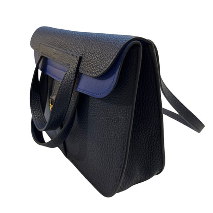 Used HERMÈS Calfskin Leather Halzan Shoulder Bag Blue GHW