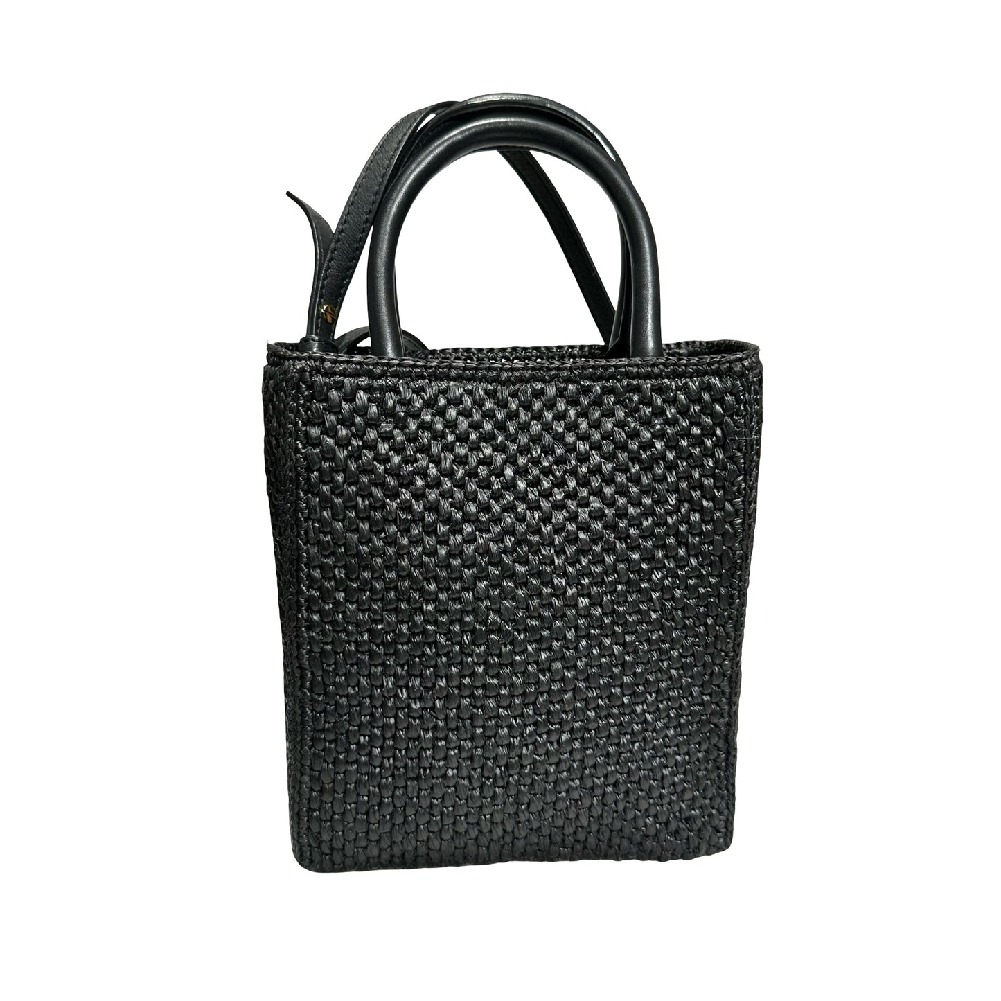 Used LOEWE Raffia A5 Tote Cross Body Bag Black