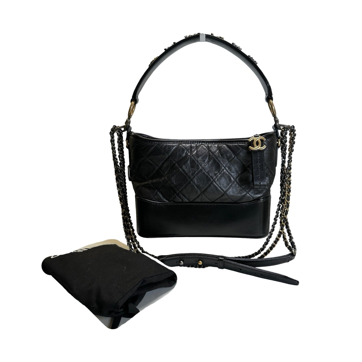 Used CHANEL Quilted Calfskin Gabrielle Hobo Shoulder Bag Black