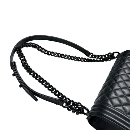 Used CHANEL Quilted Caviar Boy Chain Shoulder Bag Black