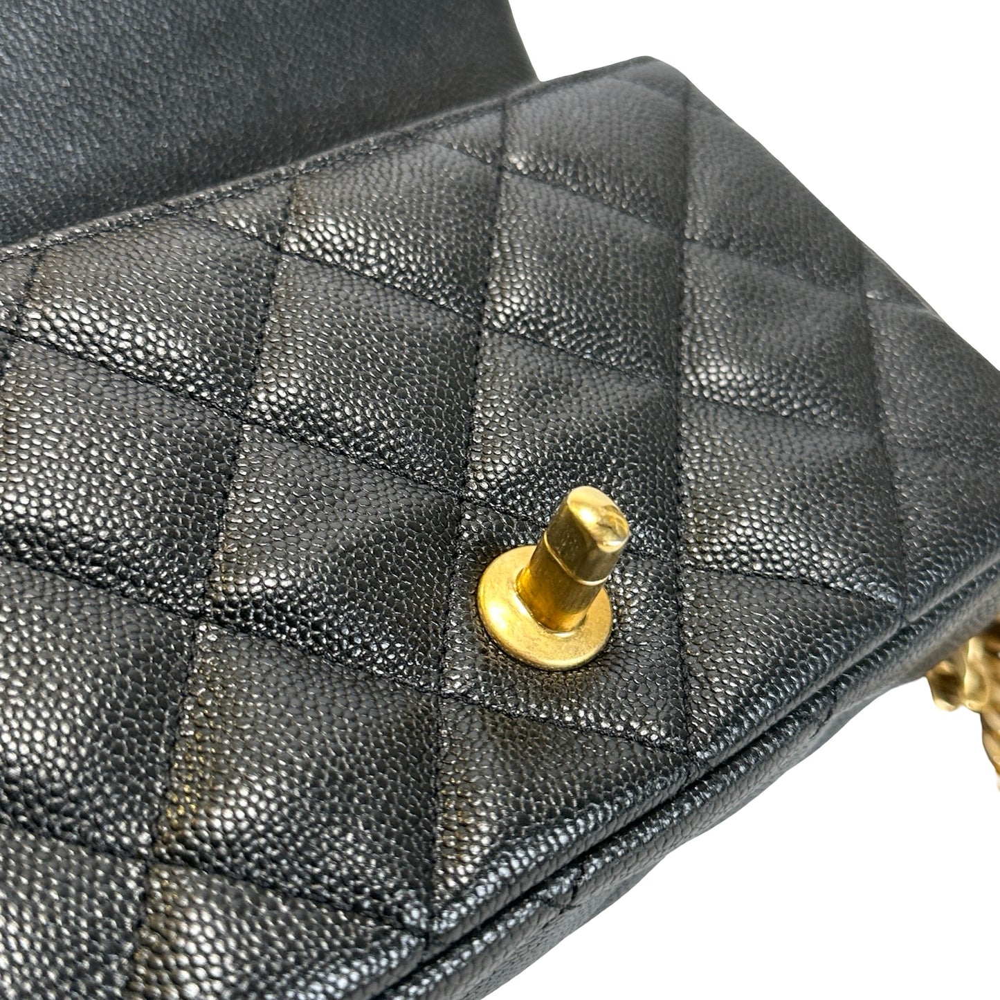 Used CHANEL Caviar Quilted Mini Flap Bag Chain Shoulder Bag Black Gold