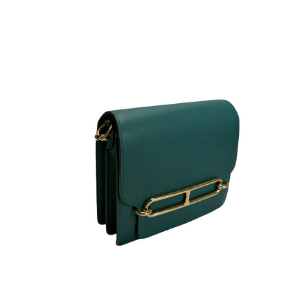 Used HERMES Clemence Mini Roulis Crossbody Bag Green Gold