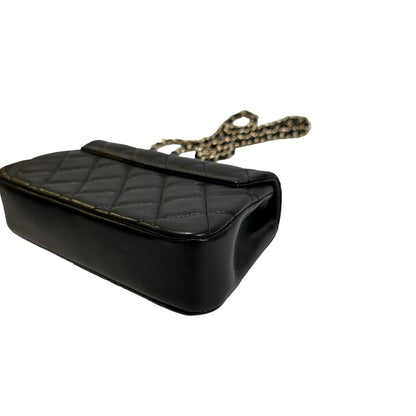 Used CHANEL Quilted Lambskin Mini Rectangular Flap Bag Chain Shoulder Bag Black Gold