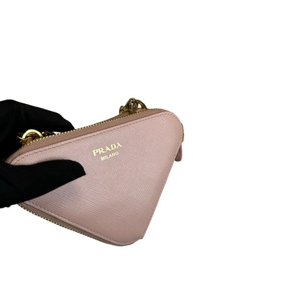 Used PRADA Shearling Triangle Mini Bag Mini Bag Pink GHW