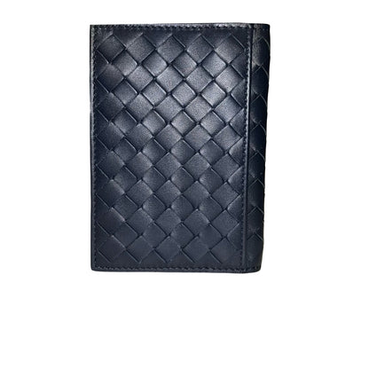 BOTTEGA VENETA Calfskin Leather intrecciato card holder Wallet Navy Blue