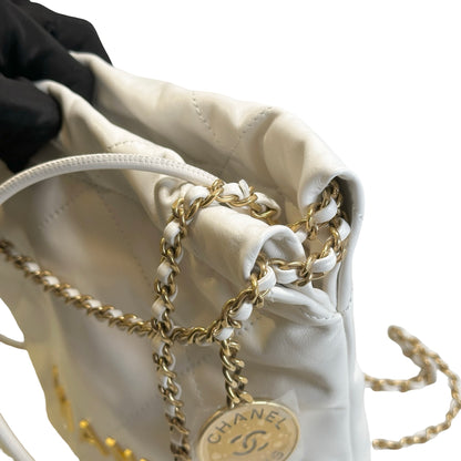 Used CHANEL Calfskin 22 Bag Mini Chain shoulder bag White GHW