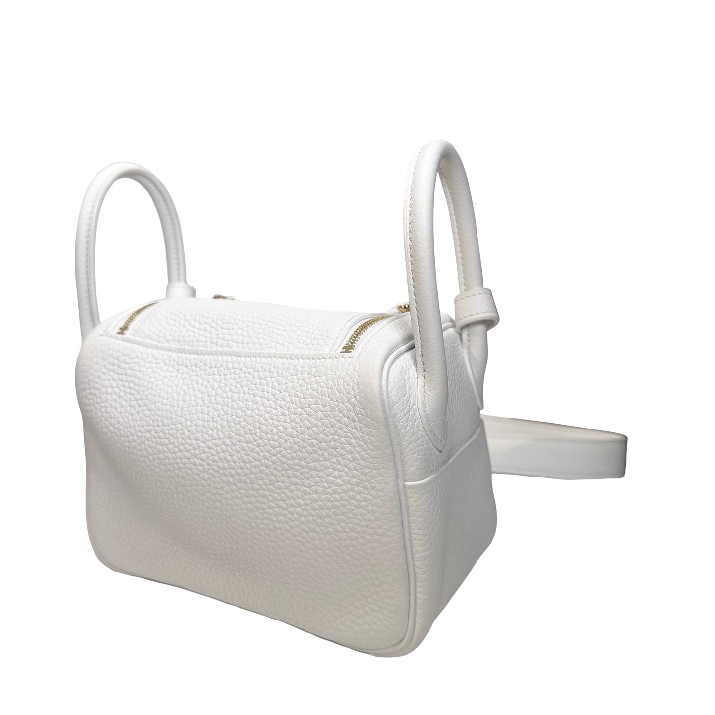 Used HERMES Clemence Leather Mini Lindy Cross body bag White GHW