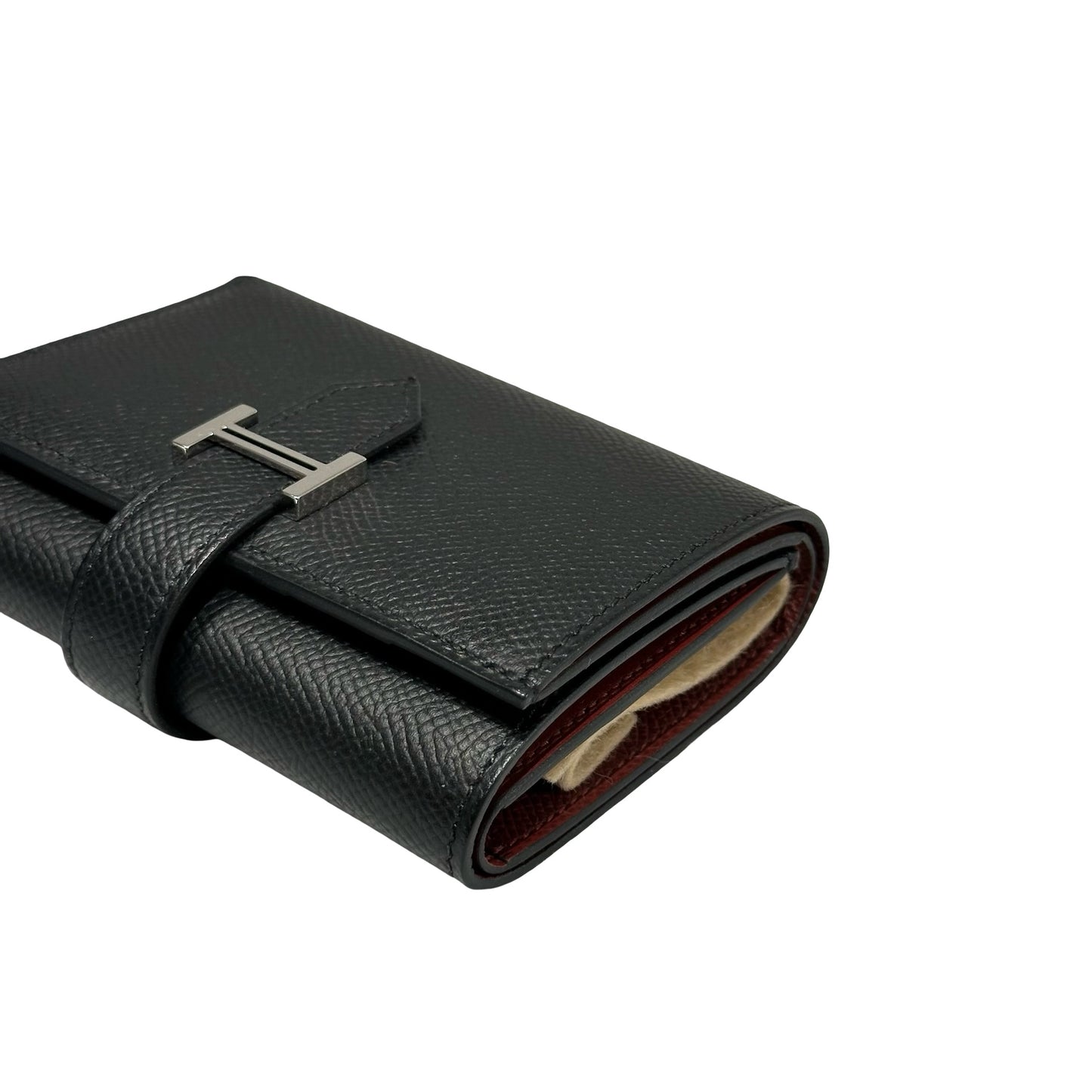 Used HERMÈS BEARN COMPACT Wallet Black Red PHW