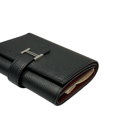 Used HERMÈS BEARN COMPACT Wallet Black Red PHW