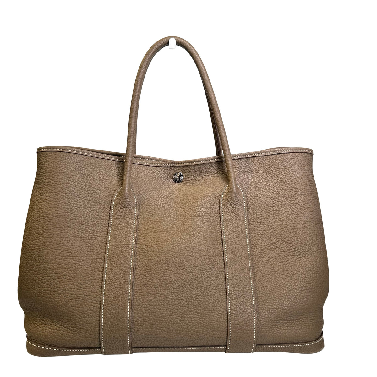 Used HERMES Leather Garden Party Tote Bag Etoupe GHW