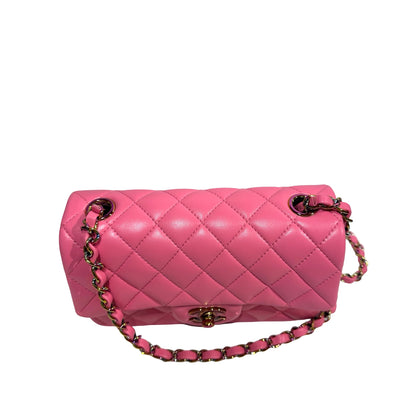 Used CHANEL Matelasse Lambskin Flap Bag Chain Shoulder Bag Pink
