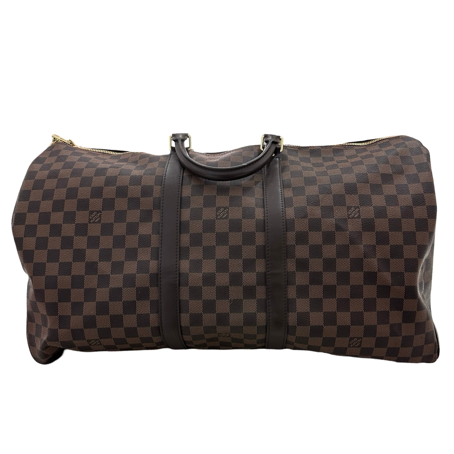 Used LOUIS VUITTON Damier Ebene Canvas KEEPALL Duffel Bag Brown GHW
