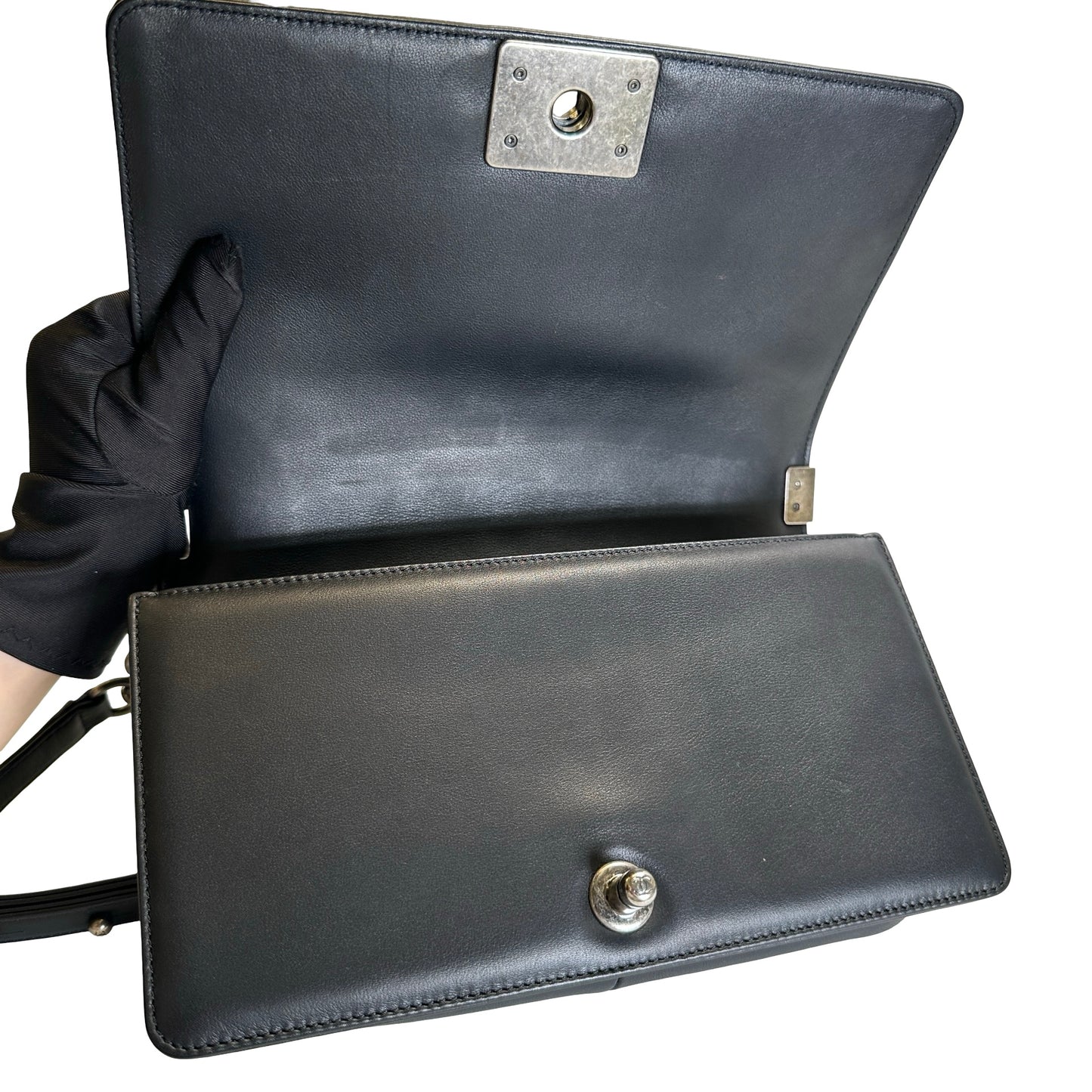 Used CHANEL Matelasse Lambskin Boy Chain shoulder bag Black Silver