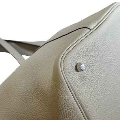 Used HERMES Clemence Leather Picotin Lock Bucket Bag OW PHW