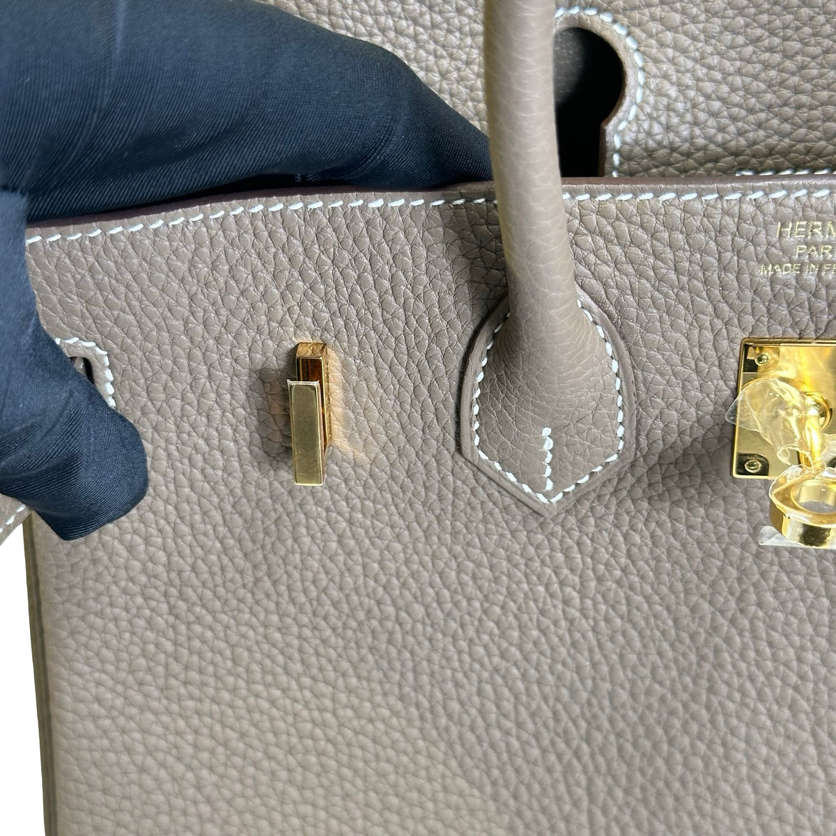 Used HERMES Togo Birkin 25 Handbag Etoupe Gold