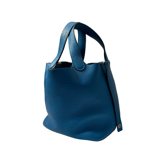 Used HERMÈS Clemence leather Picotin 18 Handbag B3 Bleu Zanzibar PHW