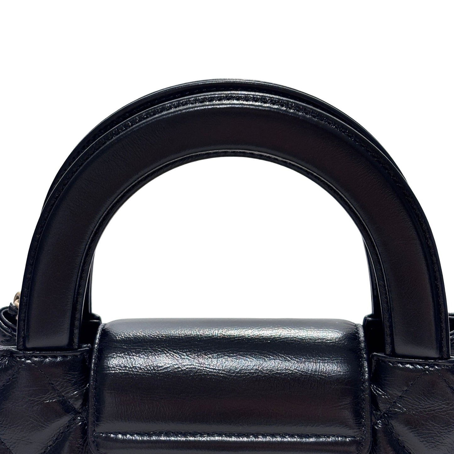 Used CHANEL Calfskin Leather Shiny Aged Calfskin Quilted Kelly Cross Body Bag Black GHW